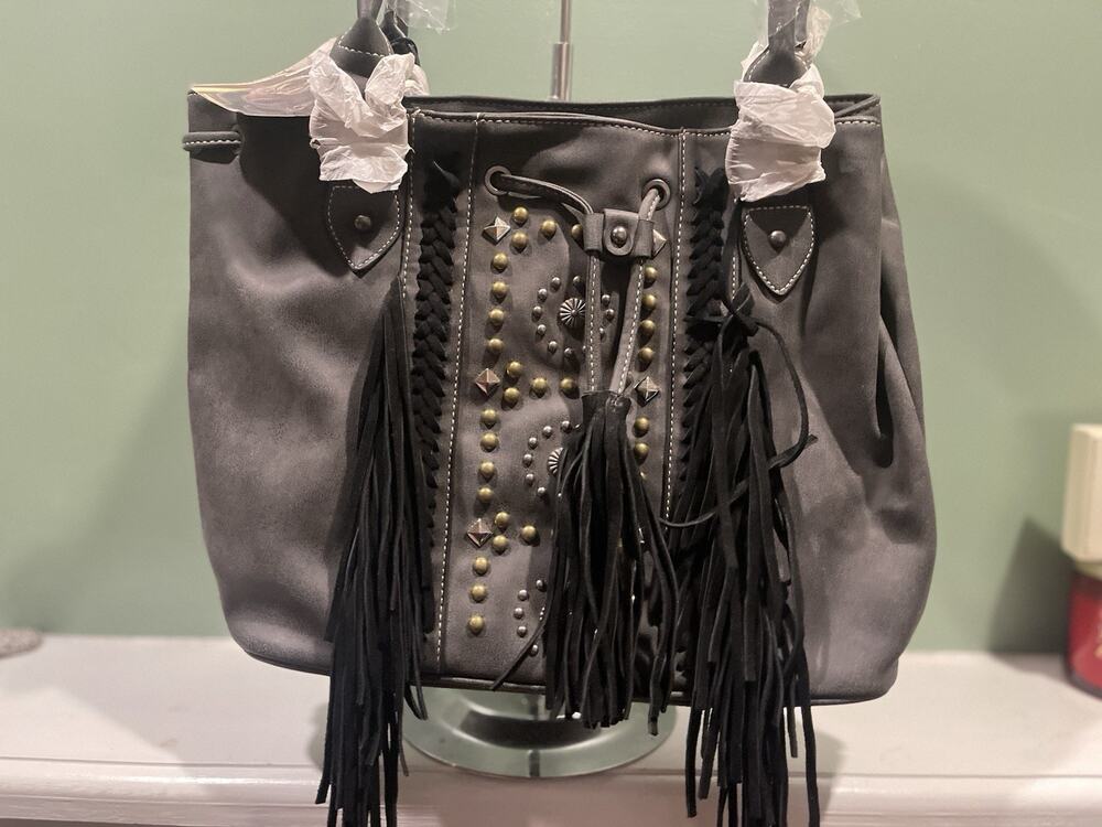 Montana West MW717-8275 Gray Purse w/ Black Tassel Accents